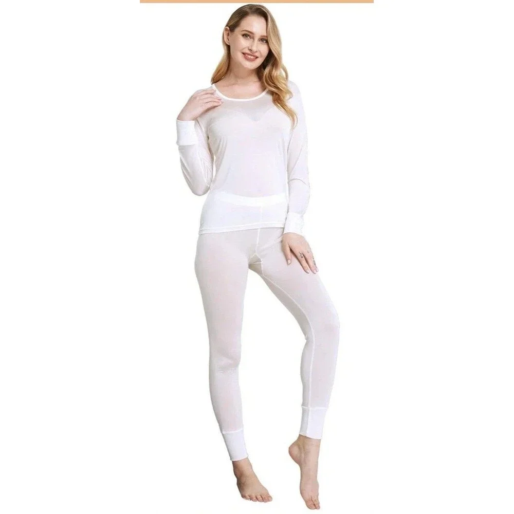 Viamulion Womens 100% Silk Thermal Under Top Premium Lined Base Layer Top Small